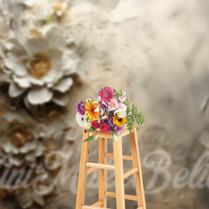 Aperturee - Gray Large Flowers Painterly Retro Wall Backdrop