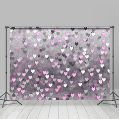 Aperturee - Gray Pink Heart Patterns Valentines Day Backdrop