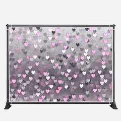 Aperturee - Gray Pink Heart Patterns Valentines Day Backdrop