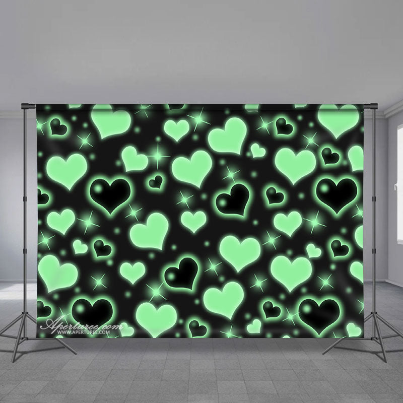 Aperturee - Green And Black Heart Simple Valentine Backdrop