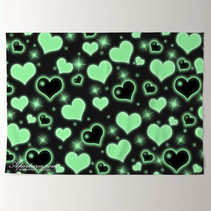 Aperturee - Green And Black Heart Simple Valentine Backdrop