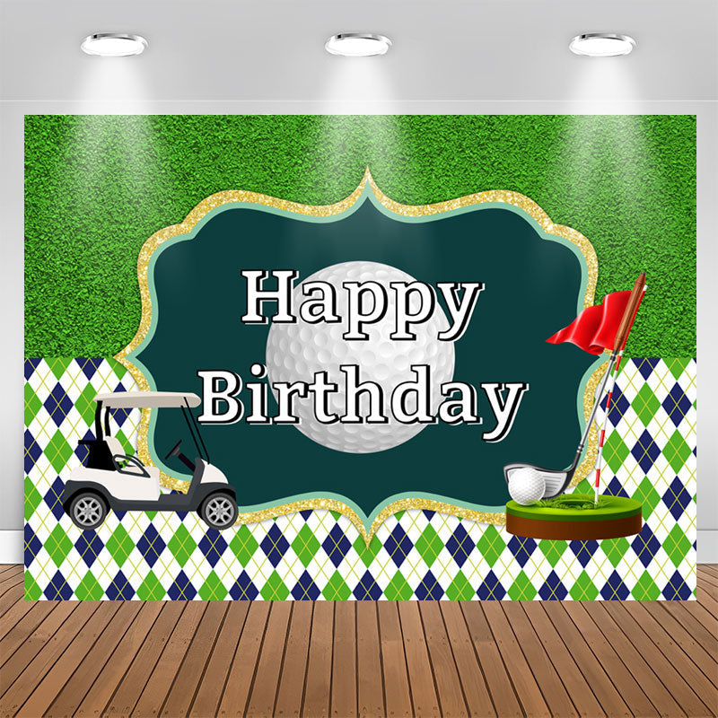 Aperturee - Green And Glitter Golf Course Happy Birthday Backdrop