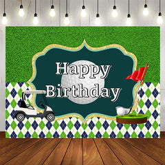 Aperturee - Green And Glitter Golf Course Happy Birthday Backdrop