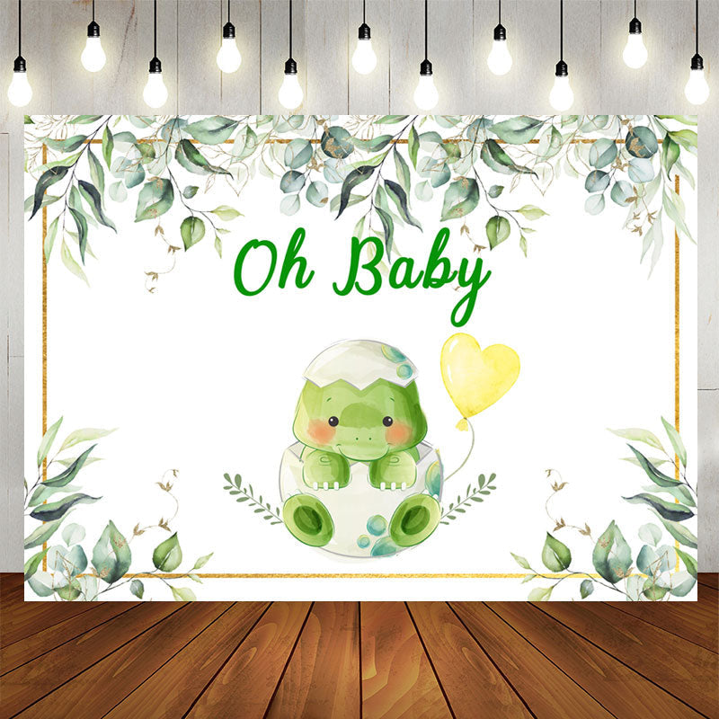 Aperturee - Green And Glitter Turtle Themed Baby Shower Backdrop