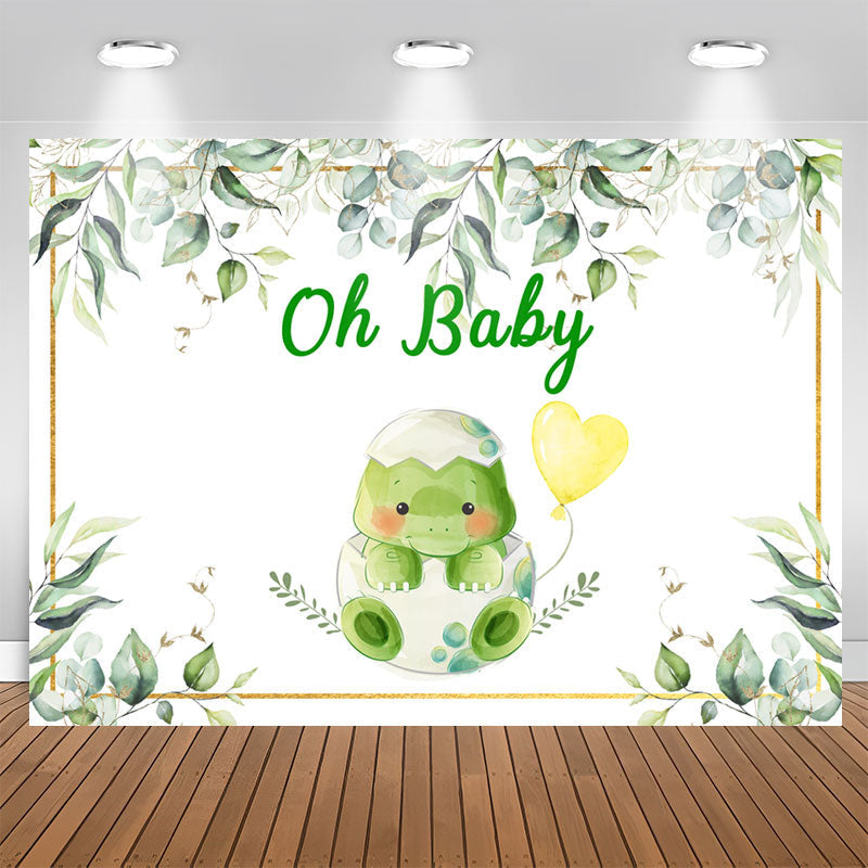 Aperturee - Green And Glitter Turtle Themed Baby Shower Backdrop