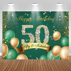 Aperturee - Green and Gold Balloon Glitter 50Th Birthday Backdrop