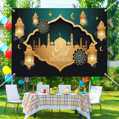 Aperturee - Green And Gold Lantern Palace Eid Mubarak Backdrop