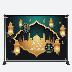 Aperturee - Green And Gold Lantern Palace Eid Mubarak Backdrop