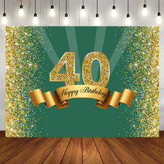 Aperturee - Green and Golden Bokeh Happy 40th Birthday Backdrop