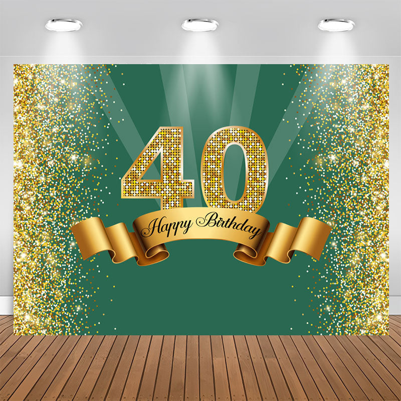 Aperturee - Green and Golden Bokeh Happy 40th Birthday Backdrop