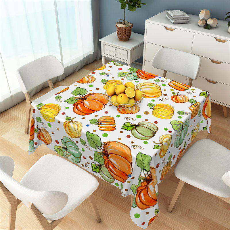 Aperturee - Green And Orange Pumpkin Pattern Square Tablecloth