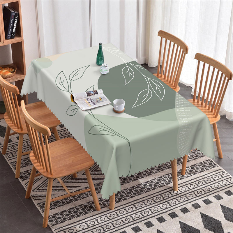 Aperturee - Green Artistic Leaves Pattern Rectangle Tablecloth