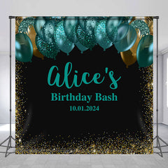 Aperturee - Green Balloon Gold Glitter Custom Birthday Backdrop