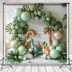 Aperturee - Green Balloon Jungle Dinosaur Safari Photo Backdrop