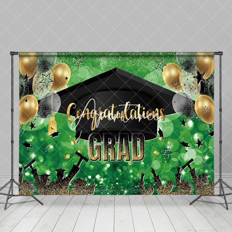 Aperturee - Green Balloons Hat Students Graduation Backdrop