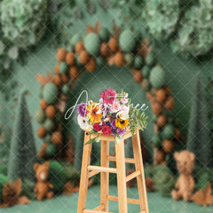 Aperturee - Green Balloons Maple Leaf Bear Cake Smash Backdrop