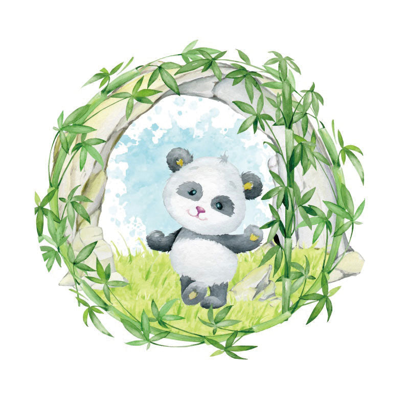 Aperturee - Green Bamboo And Panda Round Baby Shower Backdrop