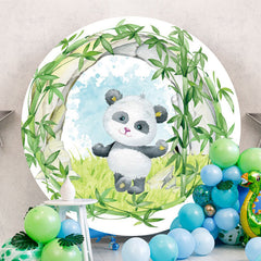 Aperturee - Green Bamboo And Panda Round Baby Shower Backdrop