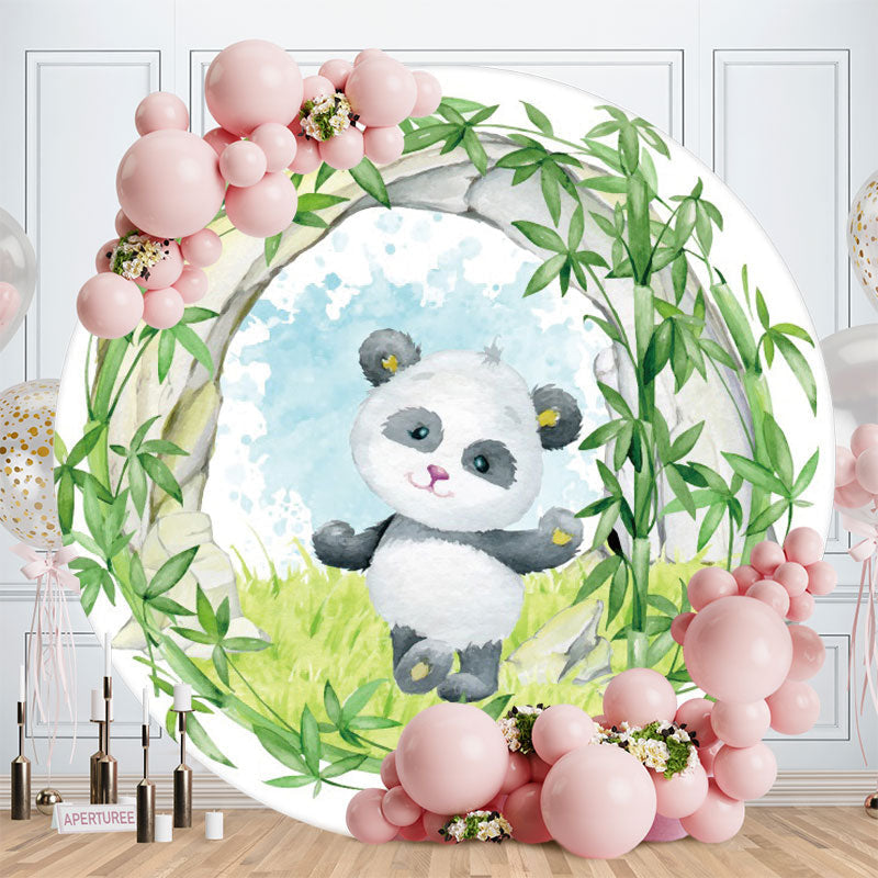 Aperturee - Green Bamboo And Panda Round Baby Shower Backdrop