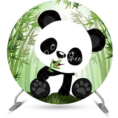 Aperturee - Green Bamboo Forest Panda Round Baby Shower Backdrop