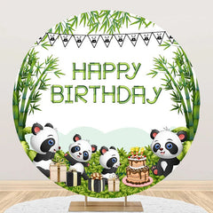 Aperturee - Green Bamboo Forest Panda Round Birthday Backdrop