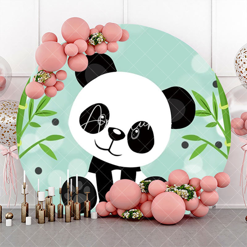 Aperturee - Green Bamboo Panda Bokeh Round Baby Shower Backdrop