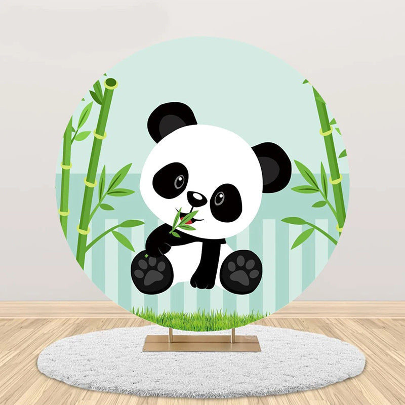 Aperturee - Green Bamboo Panda Round Backdrop For Baby Shower