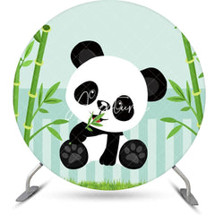 Aperturee - Green Bamboo Panda Round Backdrop For Baby Shower