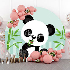 Aperturee - Green Bamboo Panda Round Backdrop For Baby Shower