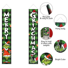 Aperturee - Green Black Checkered Elf Wine Christmas Banner Sign