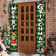 Aperturee - Green Black Checkered Elf Wine Christmas Banner Sign