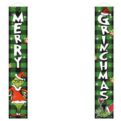 Aperturee - Green Black Checkered Elf Wine Christmas Banner Sign