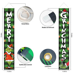 Aperturee - Green Black Checkered Elf Wine Christmas Banner Sign