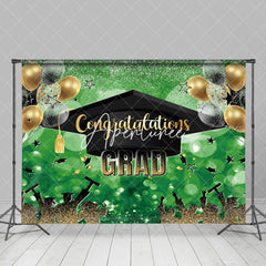 Aperturee - Green Black Gold Balloon Cap Congrats Grad Backdrop