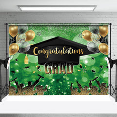 Aperturee - Green Black Gold Balloon Cap Congrats Grad Backdrop