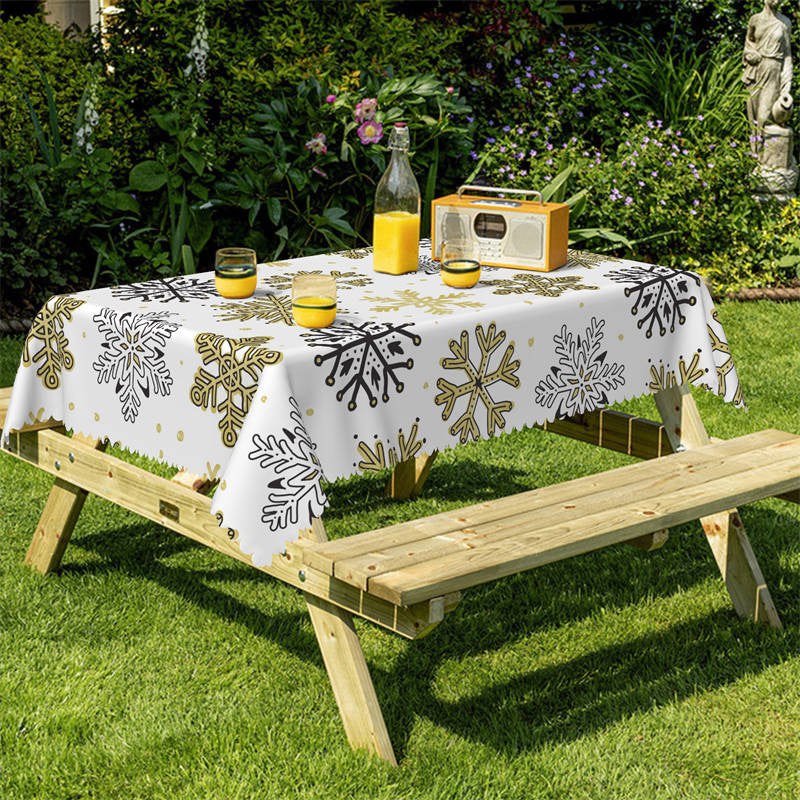 Aperturee - Green Black Snowflake Winter Christmas Tablecloth