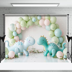 Aperturee - Green Blue Balloons Dinosaurs Cake Smash Backdrop