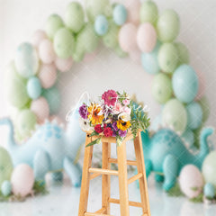 Aperturee - Green Blue Balloons Dinosaurs Cake Smash Backdrop