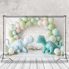 Aperturee - Green Blue Balloons Dinosaurs Cake Smash Backdrop