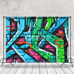 Aperturee - Green Blue Pink Brick Graffiti Wall Photo Backdrop