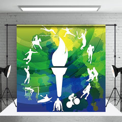 Aperturee - Green Blue Yellow Torch Sports Backdrop For Olympic