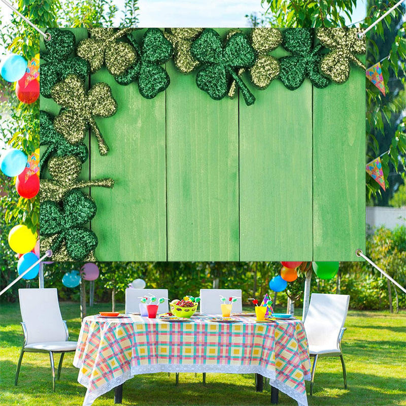 Aperturee - Green Board Knitted Clovers St Patricks Day Backdrop