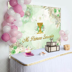 Aperturee - Green Boho Dried Floral Balloons Batpism Backdrop