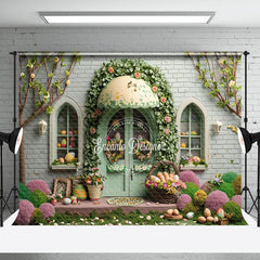 Aperturee - Green Brick Wall Door Egg Easter Photo Backdrop