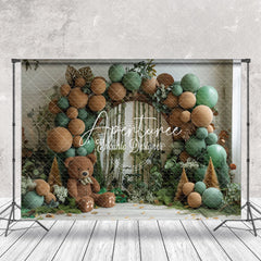 Aperturee - Green Brown Balloons Plant Bear Cake Smash Backdrop