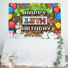 Aperturee - Green Brown Pixel Games Gifts 13th Birthday Backdrop