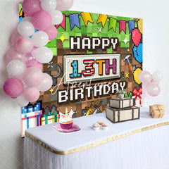 Aperturee - Green Brown Pixel Games Gifts 13th Birthday Backdrop