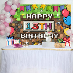 Aperturee - Green Brown Pixel Games Gifts 13th Birthday Backdrop