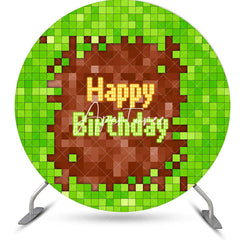 Aperturee - Green Brown Pixel Games Round Backdrop For Birthday