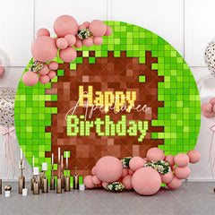 Aperturee - Green Brown Pixel Games Round Backdrop For Birthday